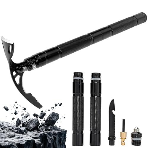 Haipeiyl Double Headed Pick Axe Multi-Purpose Folding Pickaxe Mattock with Garden Hoe and Survival Knife for Camping Digging Ice Chipping and Weeding