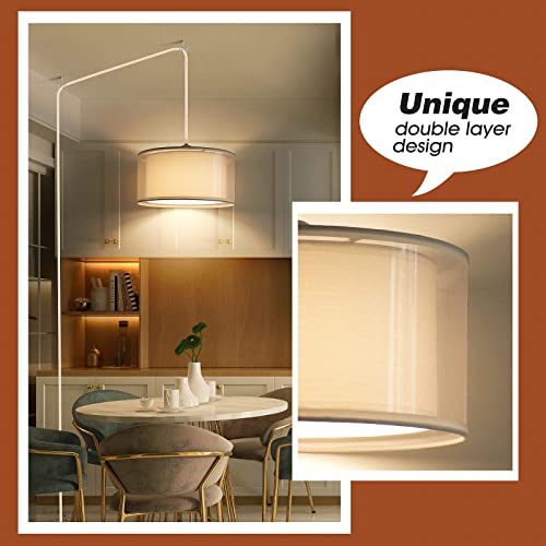 Plug in Pendant Light, 15FT White Cord Hanging Lights with Plug in Cord, Hanging Light with On/Off Switch, Double Linen Shade Fabric Design, Pendant Llight Fixture for Bedroom Living Room Restaurant by SLYYMY - Image 2