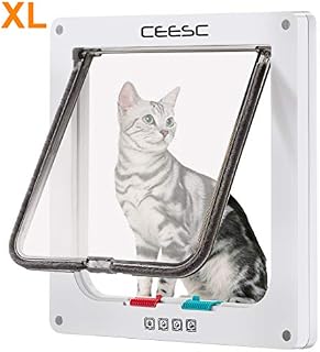 CEESC Large Cat Door (Outer Size 11" x 9.8"), 4 Way Locking Cat