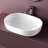 EMKE Waschbecken – Aufsatzwaschbecken Oval, 60 x 41 x 13 cm, Weiß, Kratzfest Waschbecken Bad, Leicht zu Installieren & Reinigen, Waschtisch für Bad & Gäste-WC