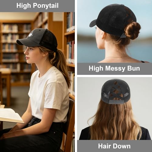 Gorra Ponytail para Mujer, Ajustable, Negra miniatura 5