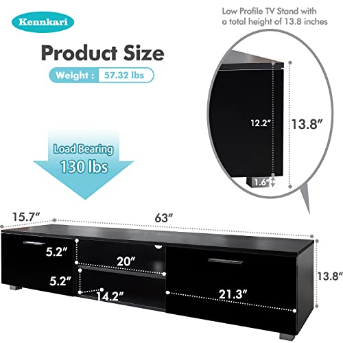 Kennkari Tv Stand For 40 45 50 55 60 65 Inch Tv Entertainment Center For Living Room Low Profile Tv Table Modern Tv Media Console With Storage Simple Tv Cabinet With Shelves (Black) #TOP2