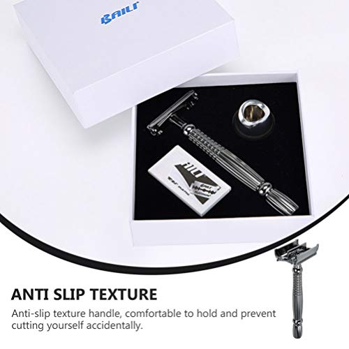 HEALLILY 1 conjunto de navalha de segurança borboleta aberta de borda dupla barba cabo longo manual