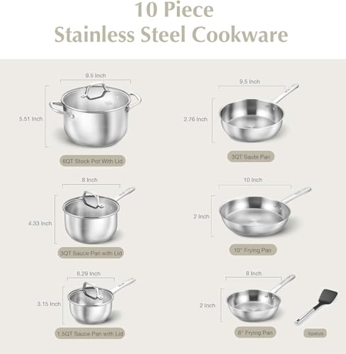 Image of KOCH SYSTEME CS Stainless Steel Pots and Pans Set, 10 Piece Stainless Steel Cookware Set for Professional Cooking, Kitchen Cookware Sets, Induction Compatible Cookware Set 10 Pcs, Pots and Pans