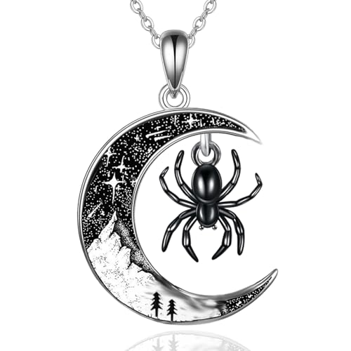 Spider Necklace for Women 925 Sterling Silver Black Halloween Pendant Christmas Gothic Jewelry Gifts