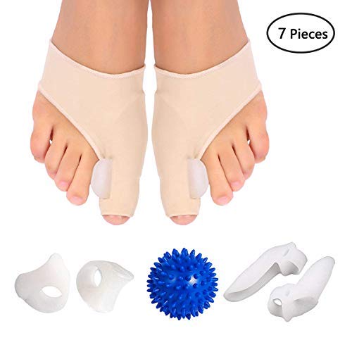 Mom's care Bunion Corrector & Bunion Care Kit for Tailors Bunion, Hallux Valgus, Big Toe Joint, Hammer Toe, Toe Separators Spacers Straighteners Splint with Foot Massage Ball, White