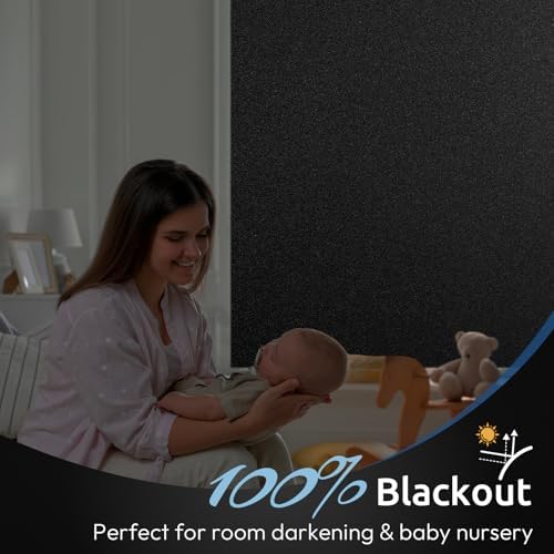 rabbitgoo Blackout Window Film for Privacy, Static Cling Sun Light Blocking Black Out Cover Room Darkening Window Tinting Film, for Day Sleeping Baby Nursery, 30x200cm, 11.8"x78.7", Matte Black - 1