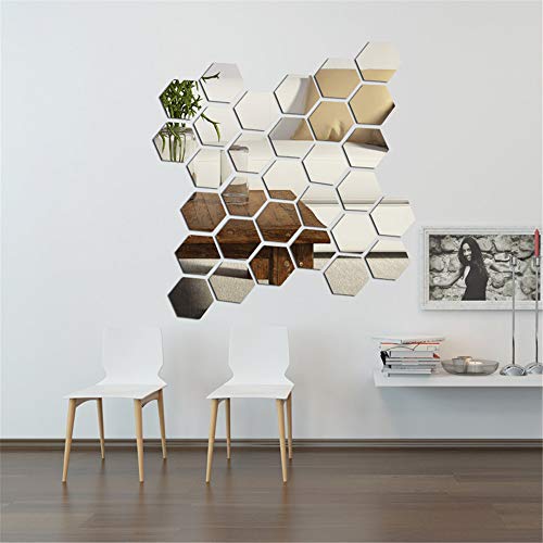 15 Pieces Hexagon Mirror Wall Stickers ,Acrylic Mirror Wall Sticker For Home Living Room Bedroom Decor (Large Size) #TOP1