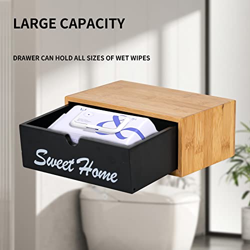 Bamboo Toilet Paper Holder With Storage And Shelf, Wooden Tissue Holder Wall Mounted, Toilet Paper Roll Holder For Bathroom Washroom Kitchen Home (With 2 Hooks) #TOP3