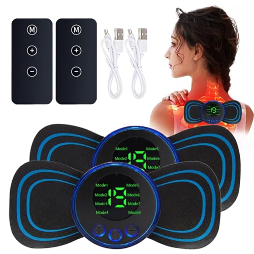 FiTspi Paquete de 2 mini masajeadores de cuello, 8 modos 19 niveles ajustables, masajeador de microcorriente EMS para cuello, espalda, cintura, piernas y brazos