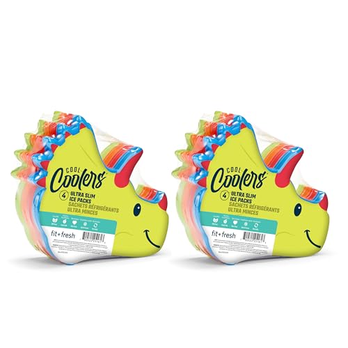 Fit & Fresh シェイプスリムアイスパック カラフル&再利用可能 子供のお弁当箱に最適 フードセーバー 8パック 恐竜の商品画像（Amazon）