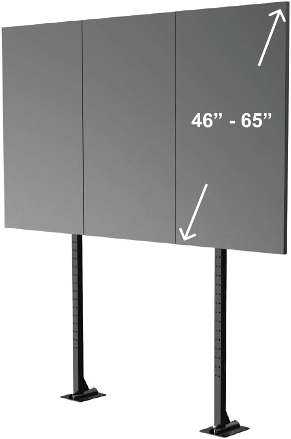 46-65" Floor Bolted 3x1 Portrait Video Wall Mount, Fixed Vertical Triple Screen Bracket, VESA 800x800 System
