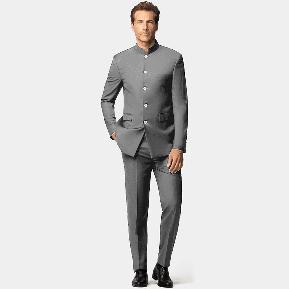 Men's Retro Mandarin Collar Kung Fu Suit Wedding Chinese Style Suit Two Piece Set