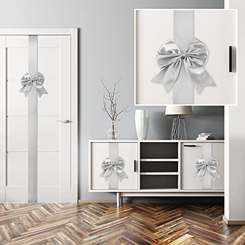 Syhood 4 Pieces Christmas Cabinet Big Bows Door Decorative Ribbon Festive Large Cabinet Ribbon Bows for Kitchen Cabinets Furniture Room Decorations (Silver) by Syhood - Image 7