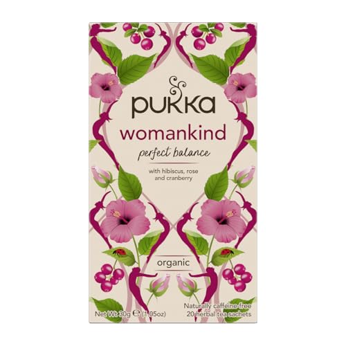 Pukka Herbs | Womankind Organic Herbal Tea Box | Chamomile, Shatavari, Vanilla, Cranberry, Rose, Hibiscus | Ideal For Balanced Harmony | Caffeine Free | 20 Plant Based Biodegradable Tea Bags
