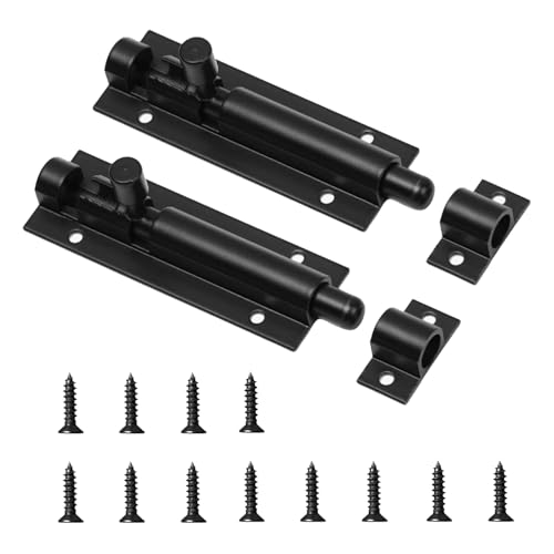 2 Set Door Lock Bolts，Bolt Lock，4inch Slide Barrel Door Bolt，Door Bolt Security Lock Latch with Screws，Heavy Duty Door Bolt Latch for Internal Door Shed Bathroom Toilet Shed(Black)