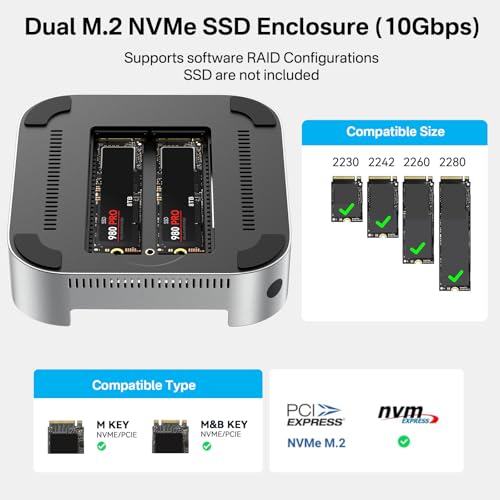 Image of ACASIS 10-in-1 Dock with 10Gbps Dual SSD Enclosure for M4 /M4PRO Mac mini, 4xUSB A 10Gbps, 1xHDMI 4k@60Hz, SD /TF3.0, PD30W, Software RAID | Up to 16TB
