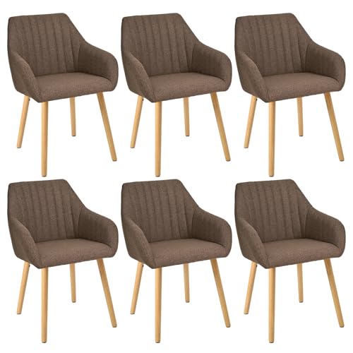 Goeurvant Lot de 6 chaises de salle à manger rembourrées, avec accoudoirs en polyester, pieds en bois (marron)