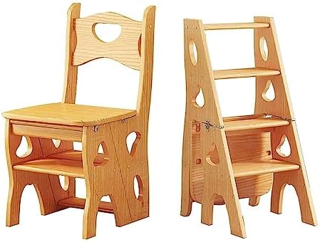 4-Step Folding Wooden Library Ladder Chair - Lightweight Portable Step Stool & Display Stand for Home, Office, Kitchen - Versatile White Design for Easy Access & Storage