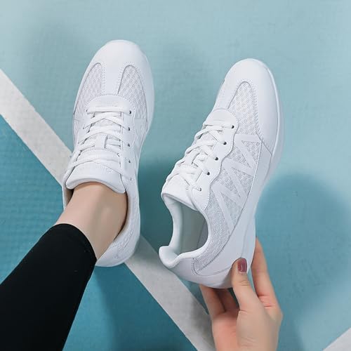 Damen Cheerleading Schuhe Cheer Schuhe Mädchen Turnschuhe Dance Sneaker Jazz Yoga Training Aerobic Schnürschuhe Sportschuhe Walkingschuhe Weiß 36