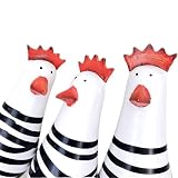 JZK Drewniane ozdoby z kurczaka, figurka małego kurczaka, zestaw 3 sztuk, mała ozdoba na parapet kuchenny, dziwaczna rzeźba do dekoracji domu, zabawna ozdoba na biurko