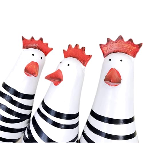 JZK 3 Piezas Adornos Pollo Madera, Juego 3 Figuras de Pollo, pequeño Adorno de alféizar Ventana de Cocina, Peculiar Escultura de decoración del hogar, Divertido Adorno de Escritorio de Oficina - imagen 5