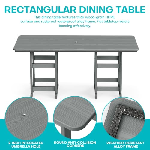 Image of 7-Piece Dining Set, HDPE Table & 6 Chairs, Grey