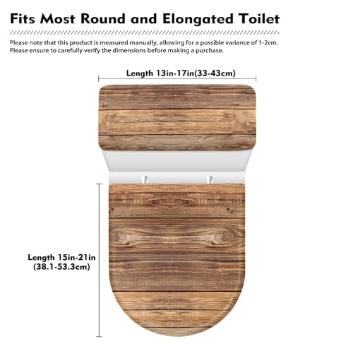 KUIFORTI Brown Wood Print Toilet Lid Cover Set of 2 Pack,3D Wood Print Toilet Seat Lid Covers Washable Toilet Tank Cover Replacement Toilet Lid Covers for Bathroom Elongated Round Oval