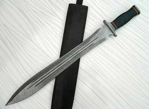 Empire - 26 Inch Long - Handmade Damascus Steel Double Edge Viking Sword with Sheath - Micarta Grip - Sharp Edges - Hand Forged Hunting Sword - Best Gift for Him