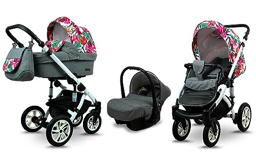 BabyLux® Enfant Poussette Combinée Set 3 en 1 - Sky Lark - incl. Nacelle, Canne, Siège de voiture - Siège…