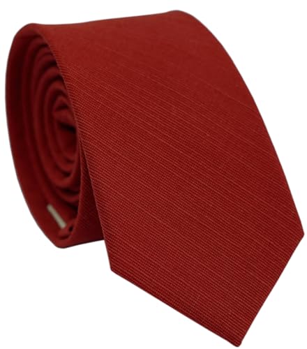 BELLUNO Men's Skinny Ties, Cotton Linen Blend 2.5 inch Solid Neckties, 69 Rust Red, M