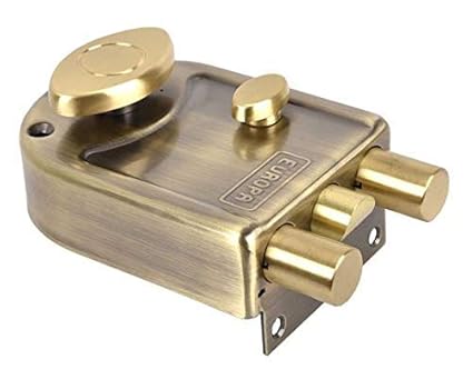 Europa 8013AB Main Door Lock with Three Bolts; Common Reversible Latch Bolt for Inside/Outside Opening Doors. (AB) Antique Brass