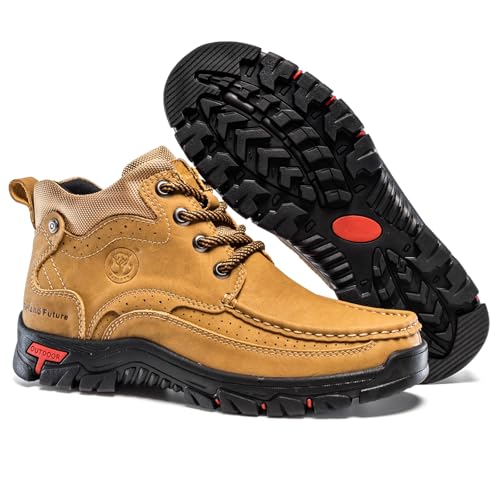 FLYLAND Men's Casual Boots Vintage Leather Ankle Dress Boot Chukka Boots Mid Top Non-Slip Driving Walking Shoes - Image 5