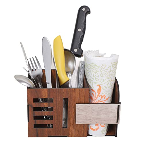 Image of Deskart Kitchen Cutlery Holder | Spoon, Fork, Knife And Paper Napkin Organizer Stand For Home & Kitchen, Resturant, Cafe Dining Table Wooden MDF Dining Table Organizer (Classic)