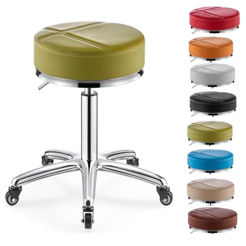 Taburete giratorio de 360 grados con altura ajustable, base cromada resistente a los arañazos para laboratorio o taller