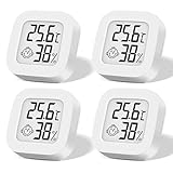 4 Stück Mini Digital Thermometer, LCD Hygrometer Temperatur Innen Kabelloses, Luftfeuchtigkeit...