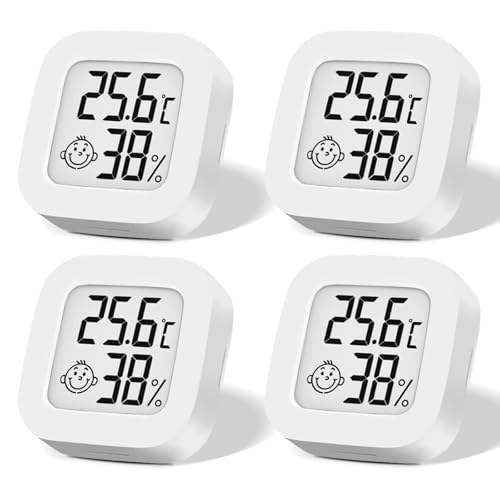 4 Stück Mini Digital Thermometer, LCD Hygrometer Temperatur Innen Kabelloses, Luftfeuchtigkeit Meter Hochgenauer Temperatursensor Display in ℉/℃...