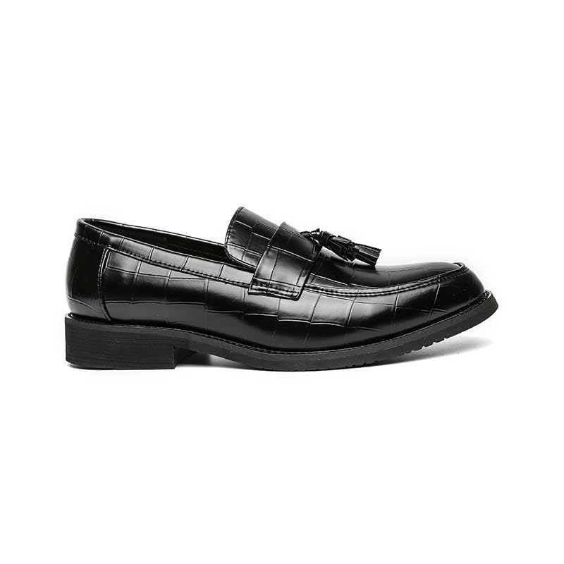 Loafers for Men Pointed Toe Block Pattern with Tassel Loafer Shoes Flat Heel Flexible Anti-Slip Casual Slip-on2