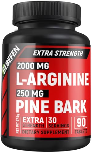 L-Arginine 2000 mg with Pine Bark Extract 250 mg – Supports Circulation & Antioxidant Activity – 90 Tablets