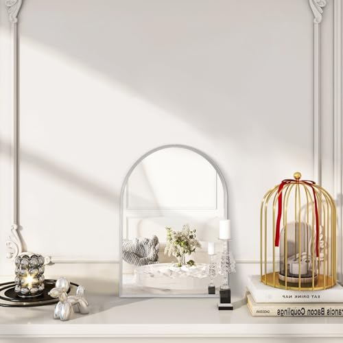 Image of Arched Mirrors for Wall, 16 inchx12 inch Arch Bathroom Mirror, for Entryway Living Room Vanity Bedroom Mantel Hallways Home Decor Aluminum Alloy Frame