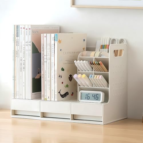 Aissiora 卓上ラック インストール不要 引き出し収納 収納 デスク 書類立て 上置き棚 置棚 机上ラック おしゃれ デスク棚 オフィス デスク収納 机上本棚 小物収納 文房具収納 化粧品収納(ホワイト)