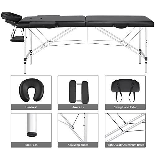 Yaheetech Portable Massage Table 84inch Massage Bed Aluminium Height Adjustable Facial Salon Tattoo Bed with Carring Case, Extra Wide, Black by Yaheetech - Image 8