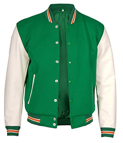 Decrum Mens Varsity Bomber Jacket - Letterman Jacket Faux Leather Sleeves [40061173] (N) | Pu White, M #TOP1