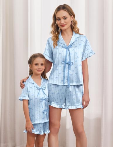 Ekouaer Satin Mommy and Me Pajamas Set Silk Matching Family Soft Sleepwear — 사진 2