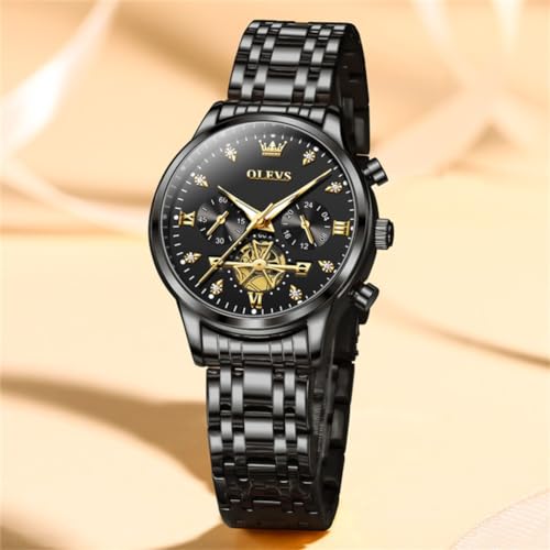 Image of OLEVS Women Watch Multifunctional Two Tone Watch Fashion Business Analog Quartz Ladies Watch Stainless Steel Waterproof Diamond Watch for Women