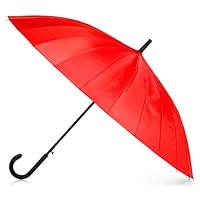 totes Large Eco Auto-Open 24 Rib Stick Umbrella with a Classic J Hook Curved Handle, Red