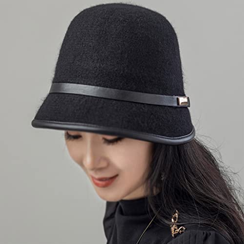 Chapeau cape en laine vintage noir à larges bords idéal pour les mariages en hiver