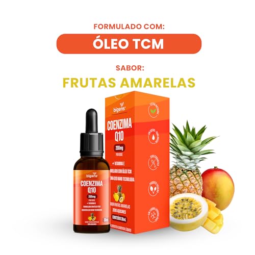 Coenzima Q10 200mg com Vitamina E e Óleo TCM, Sabor Frutas Amarelas, Zero Açúcares, Unidade 30ml Big
