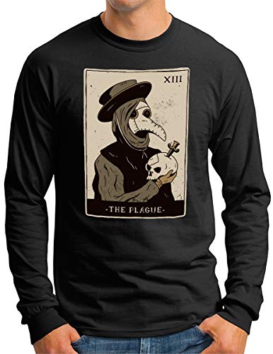 T-shirt manches longues OM3 imprimé The Plague Doctor, tissu noir premium style occulte, homme M