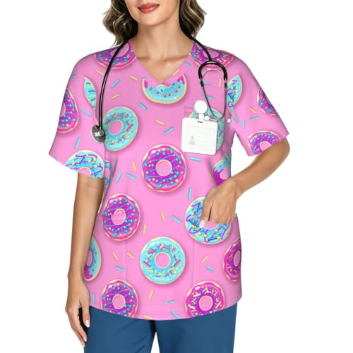 Supdreamc Women's Medical Workwear Scrub Top V Neck Short Sleeve Tunic